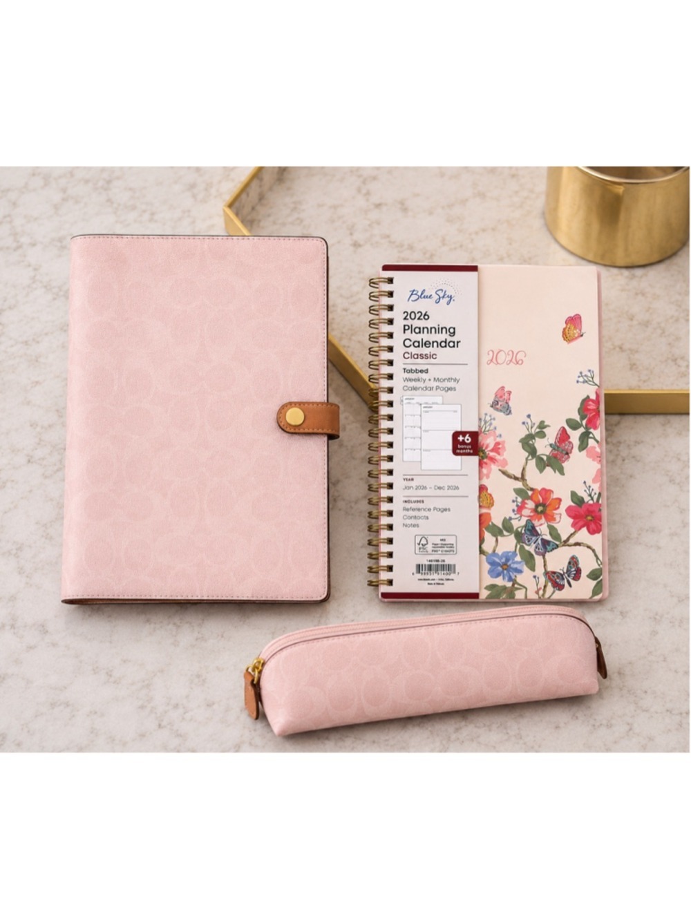 NEW Authentic Coach Notebook + Pencil Case In Powder Pink Signature Canvas NWT
